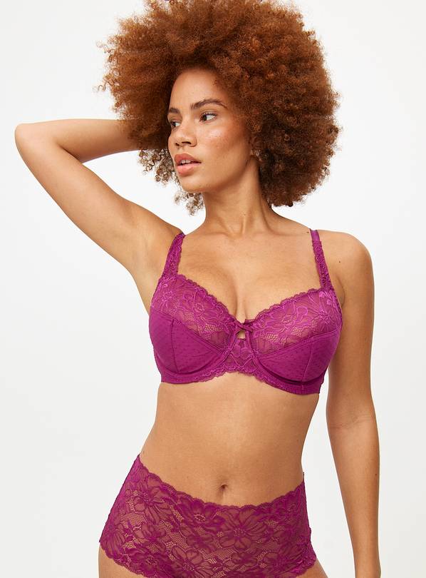 DD+ Magenta Underwired Lace Full Cup Bra 34G